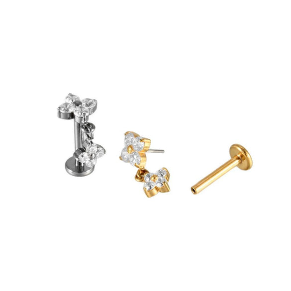 Titanium Piercing Jewelry With Round Zircon And Electroplating Design