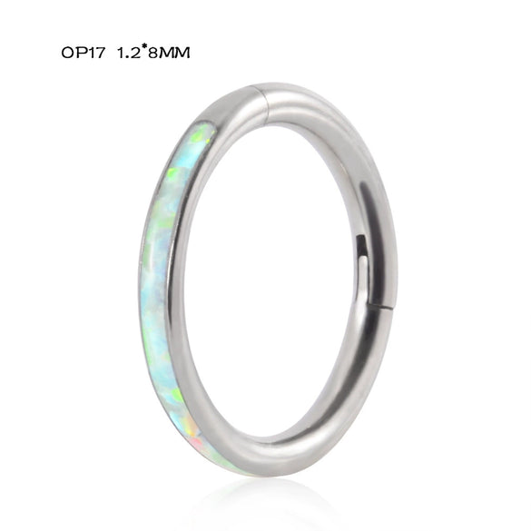 Titanium Precision Inlaid Opal Round Nose Ring And Earrings Unisex Piercing Jewelry