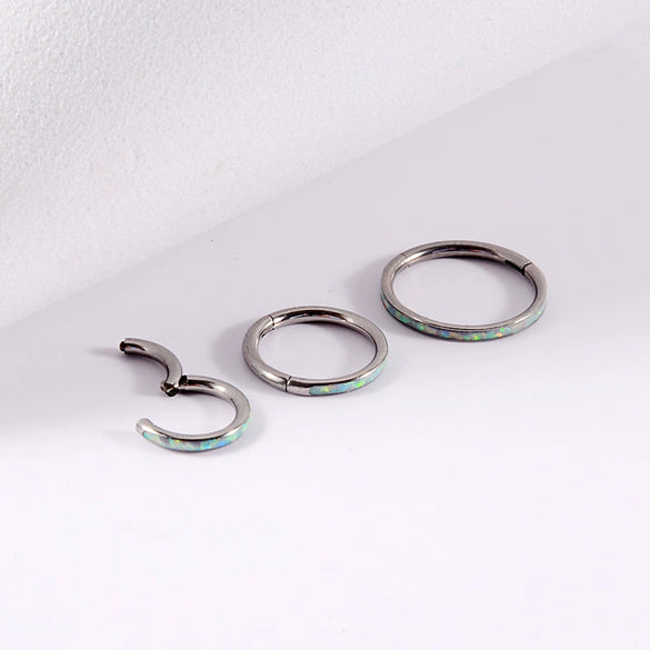 Titanium Precision Inlaid Opal Round Nose Ring And Earrings Unisex Piercing Jewelry