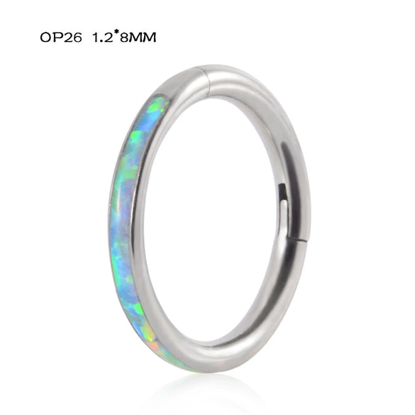 Titanium Precision Inlaid Opal Round Nose Ring And Earrings Unisex Piercing Jewelry