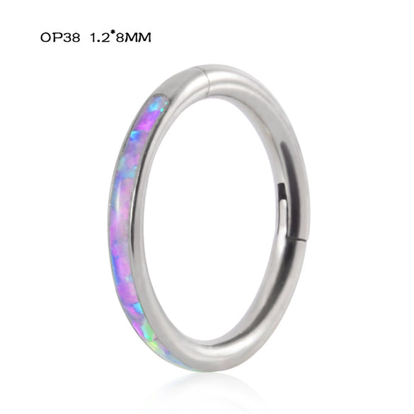 Titanium Precision Inlaid Opal Round Nose Ring And Earrings Unisex Piercing Jewelry