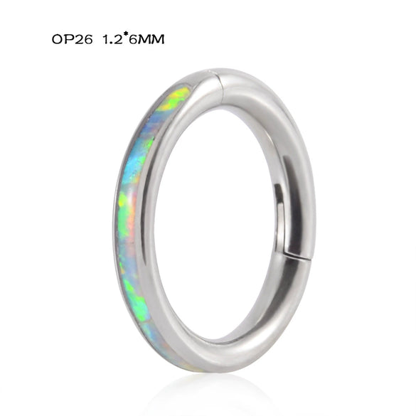 Titanium Precision Inlaid Opal Round Nose Ring And Earrings Unisex Piercing Jewelry