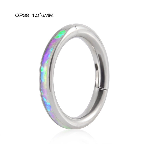 Titanium Precision Inlaid Opal Round Nose Ring And Earrings Unisex Piercing Jewelry