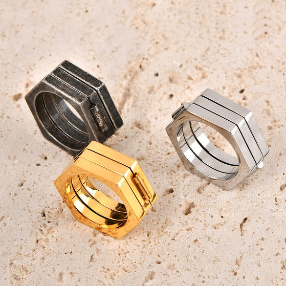 Titanium Ring U Shape Geometric Retro Style Electroplated