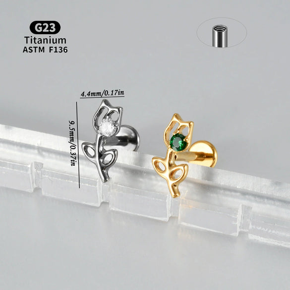 Titanium Seahorse And Flower Pattern Electroplated Curved Chain Earrings Fashion Unisex