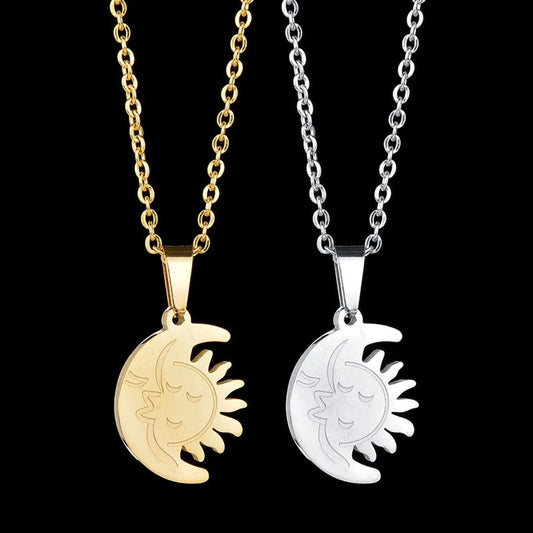 Casual Sun Moon Stainless Steel Plating Pendant Necklace