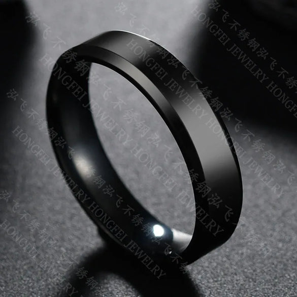 Titanium&Stainless Steel Simple Geometric Ring  (Black-5) Nhhf0988-Black-5