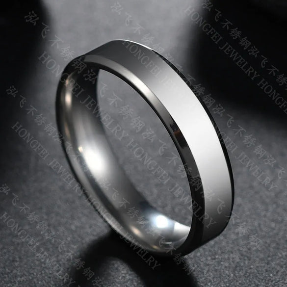 Titanium&Stainless Steel Simple Geometric Ring  (Black-5) Nhhf0988-Black-5
