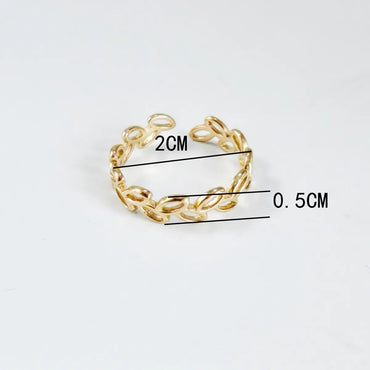 Titanium Steel 14K Gold Plated Casual Simple Style Plating Hollow Out Leaves Solid Color Open Rings