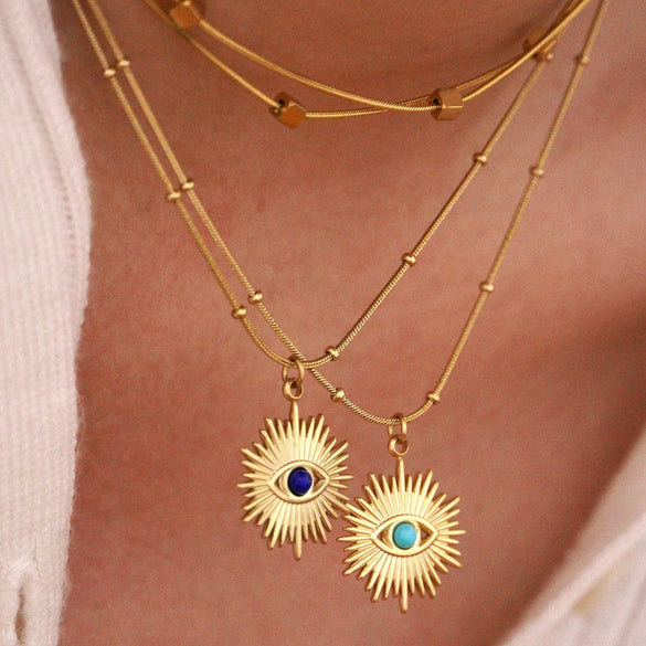 Titanium Steel 14K Gold Plated Elegant Classical Lady Plating Inlay Geometric Devil'S Eye Natural Stone Pendant Necklace