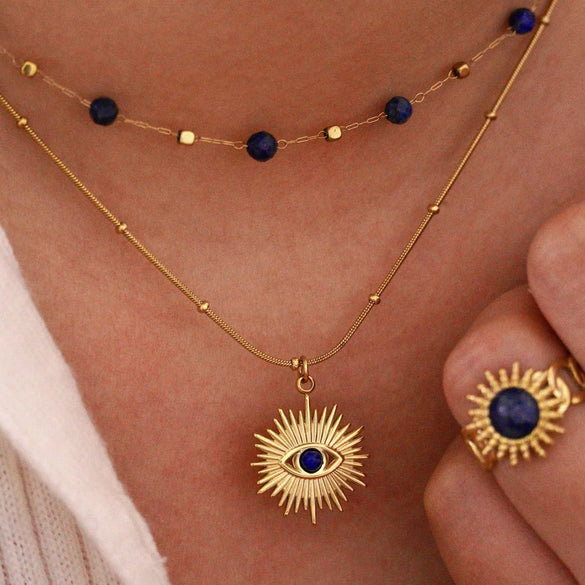 Titanium Steel 14K Gold Plated Elegant Classical Lady Plating Inlay Geometric Devil'S Eye Natural Stone Pendant Necklace