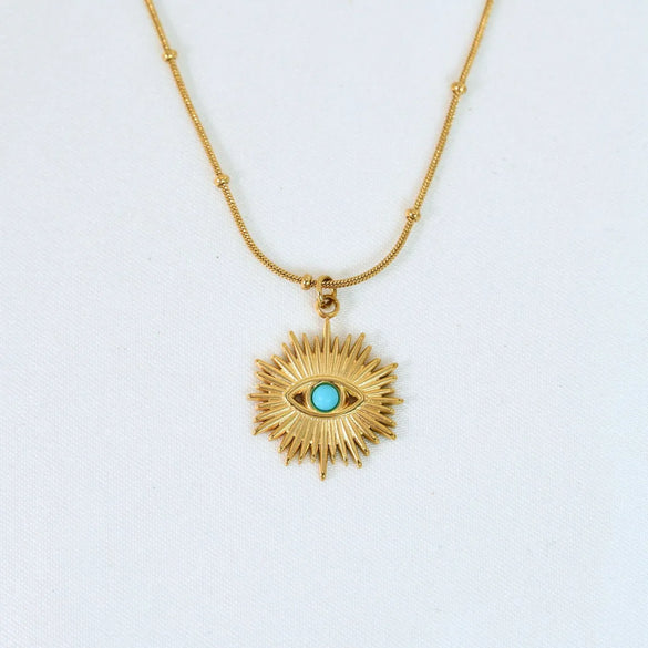 Titanium Steel 14K Gold Plated Elegant Classical Lady Plating Inlay Geometric Devil'S Eye Natural Stone Pendant Necklace