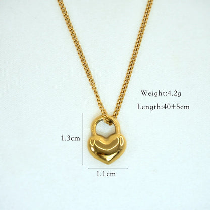 Titanium Steel 14K Gold Plated Modern Style Simple Style Classic Style Plating Heart Shape Lock Pendant Necklace