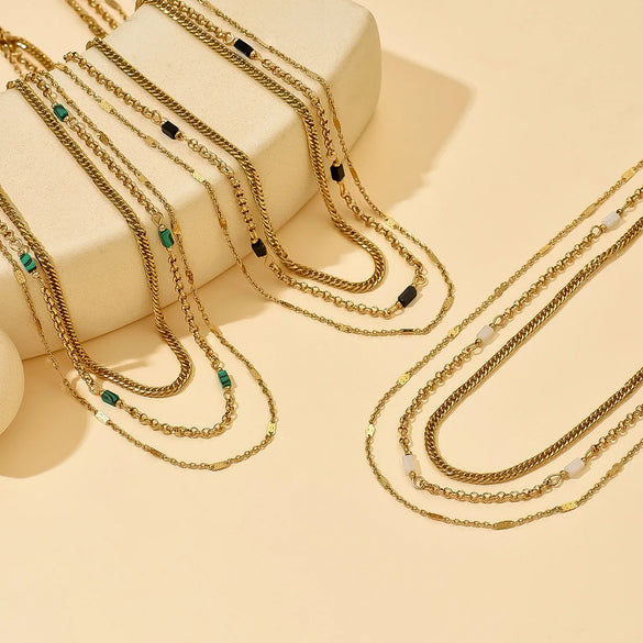 Titanium Steel 14K Gold Plated Simple Style Plating Solid Color Three Layer Necklace
