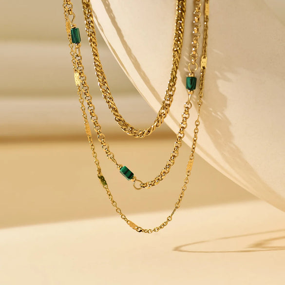Titanium Steel 14K Gold Plated Simple Style Plating Solid Color Three Layer Necklace