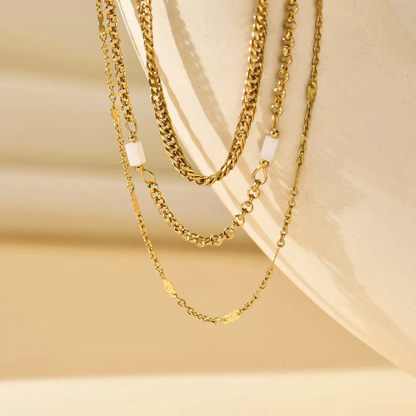 Titanium Steel 14K Gold Plated Simple Style Plating Solid Color Three Layer Necklace