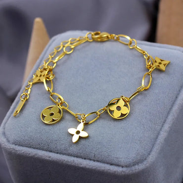 Titanium Steel 18K Gold Hollow Clover Tassel Bracelet Female Non-Fading Japanese And Korean Fashion Diamond Small Flower Bracelet