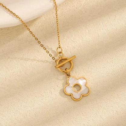 Titanium Steel 18K Gold Plated Basic Modern Style Classic Style Inlay Flower Acrylic Pendant Necklace