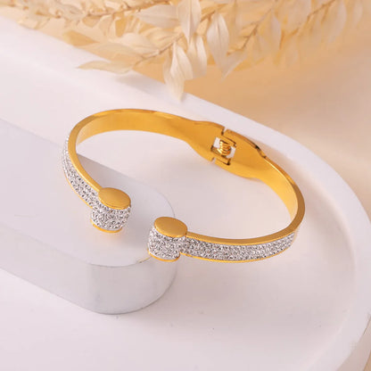 Basic Modern Style Classic Style Flower Petal Titanium Steel 18K Gold Plated Rhinestones Bangle In Bulk