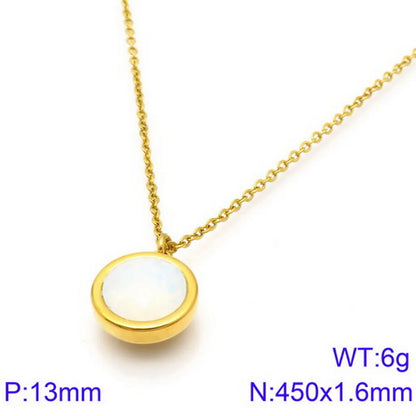 Titanium Steel 18K Gold Plated Basic Round Inlay Zircon Pendant Necklace