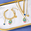 Wholesale Jewelry Cartoon Style Cute Devil'S Eye Palm 304 Stainless Steel Titanium Steel 18K Gold Plated Epoxy Plating Earrings Necklace Jewelry Set