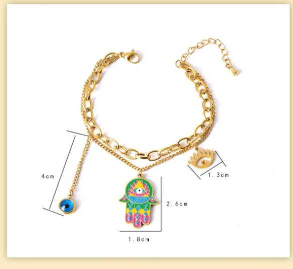 Wholesale Jewelry Cartoon Style Cute Devil'S Eye Palm 304 Stainless Steel Titanium Steel 18K Gold Plated Epoxy Plating Earrings Necklace Jewelry Set