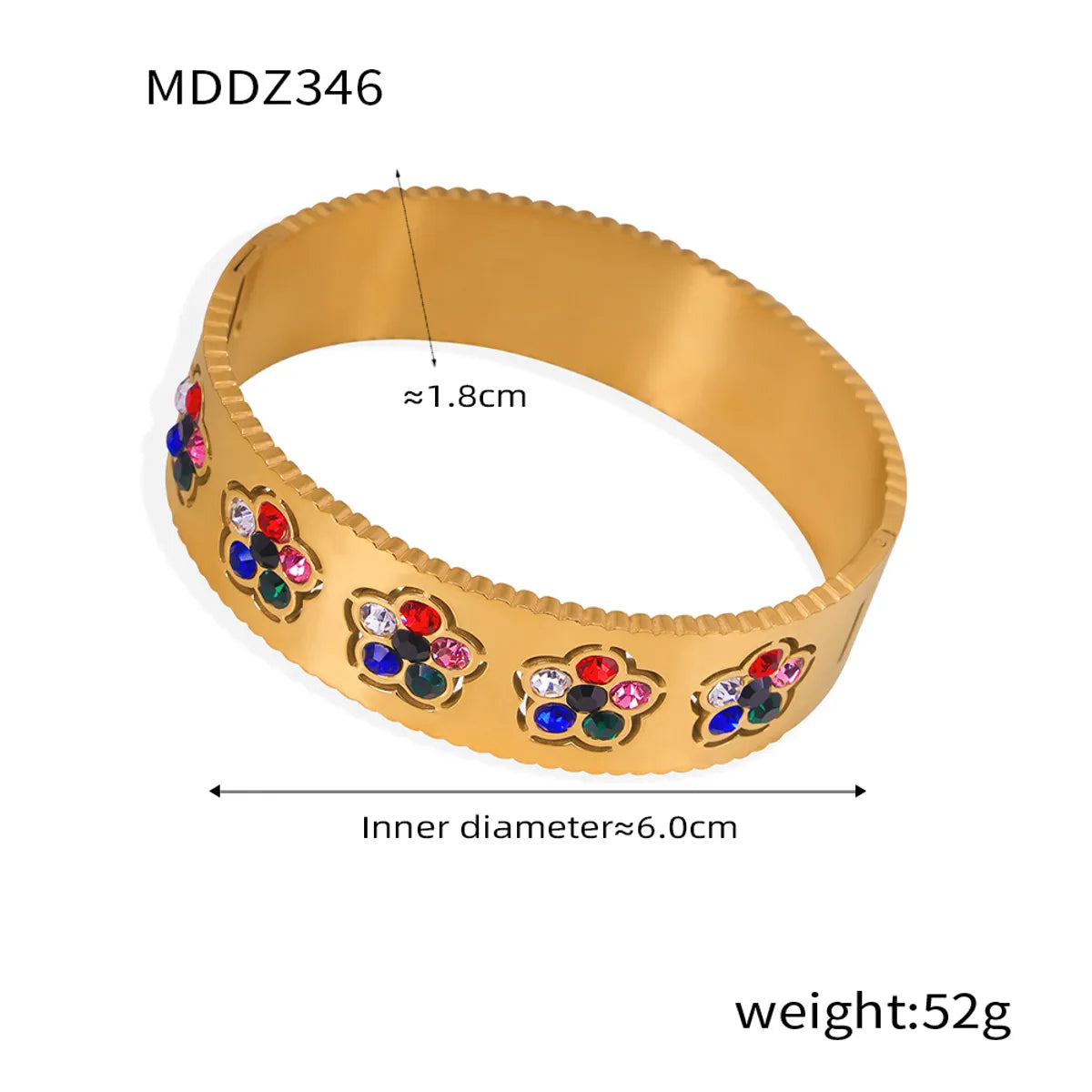 Titanium Steel 18K Gold Plated Casual Elegant Simple Style Flower Hollow Out Inlay Rhinestones Bangle