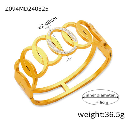 Titanium Steel 18K Gold Plated Casual Elegant Simple Style Hollow Out Inlay Solid Color Rhinestones Bangle