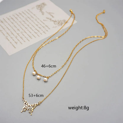 Titanium Steel 18K Gold Plated Casual Modern Style Simple Style Butterfly Double Layer Necklaces