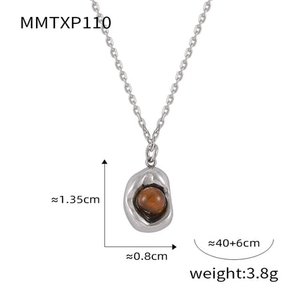 Wholesale Jewelry Casual Retro British Style Oval Titanium Steel Tiger Eye 18K Gold Plated Inlay Earrings Necklace