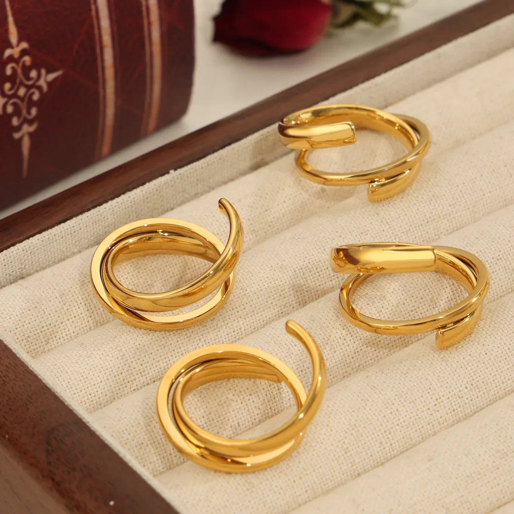 Wholesale Jewelry Casual Simple Style Commute Lines Titanium Steel 18K Gold Plated Layered Rings