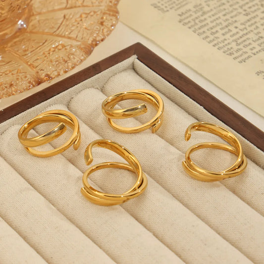 Wholesale Jewelry Casual Simple Style Commute Lines Titanium Steel 18K Gold Plated Layered Rings