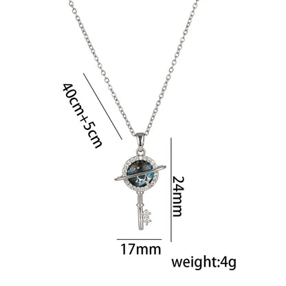 Titanium Steel 18K Gold Plated Casual Simple Style Inlay Star Moon Planet Moonstone Zircon Pendant Necklace