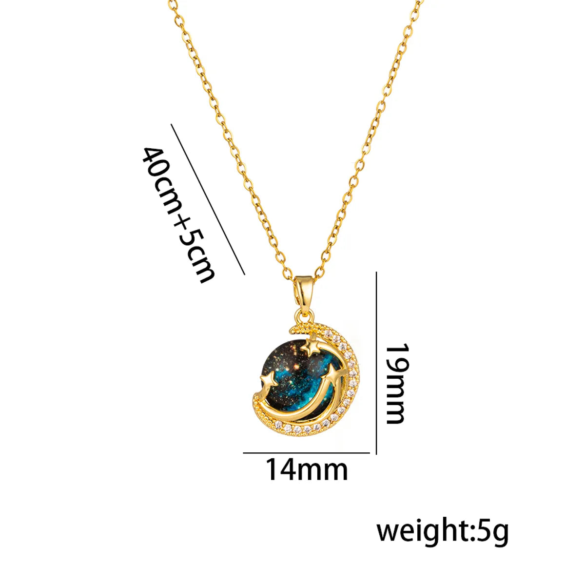 Titanium Steel 18K Gold Plated Casual Simple Style Inlay Star Moon Planet Moonstone Zircon Pendant Necklace