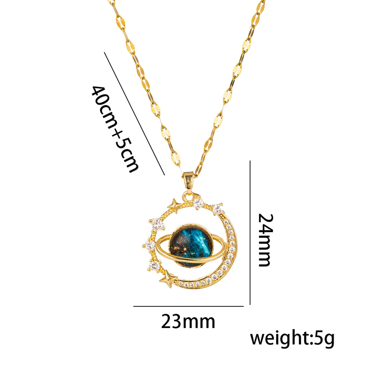 Titanium Steel 18K Gold Plated Casual Simple Style Inlay Star Moon Planet Moonstone Zircon Pendant Necklace