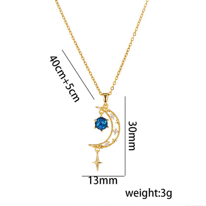 Titanium Steel 18K Gold Plated Casual Simple Style Inlay Star Moon Planet Moonstone Zircon Pendant Necklace