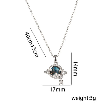 Titanium Steel 18K Gold Plated Casual Simple Style Inlay Star Moon Planet Moonstone Zircon Pendant Necklace