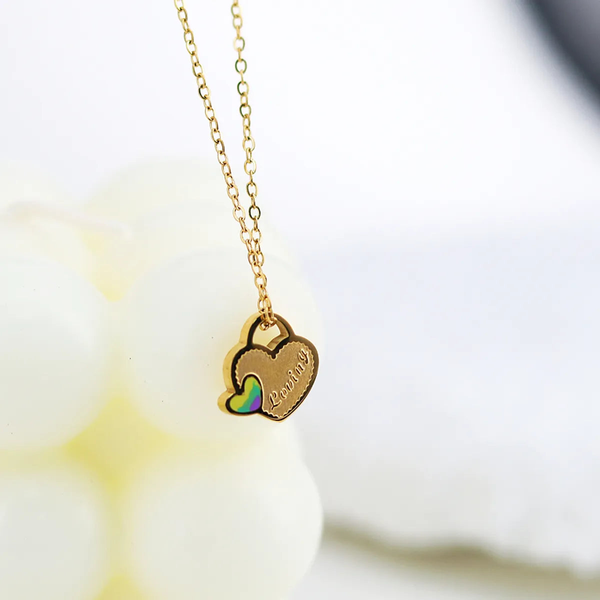 Titanium Steel 18K Gold Plated Casual Simple Style Letter Heart Shape Enamel Pendant Necklace