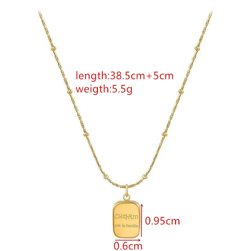 Wholesale Jewelry Casual Simple Style Letter Square Titanium Steel Titanium Steel 18K Gold Plated Pendant Necklace