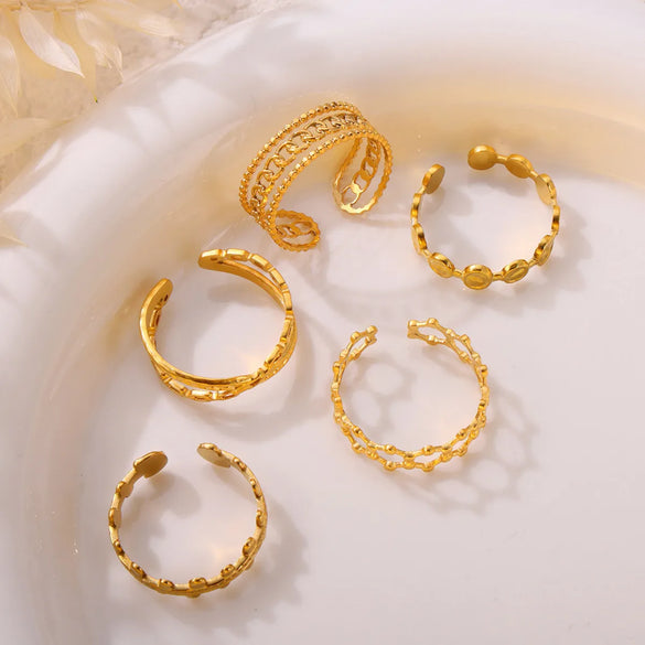 Titanium Steel 18K Gold Plated Casual Simple Style Patchwork Plating Hollow Out Solid Color Open Rings