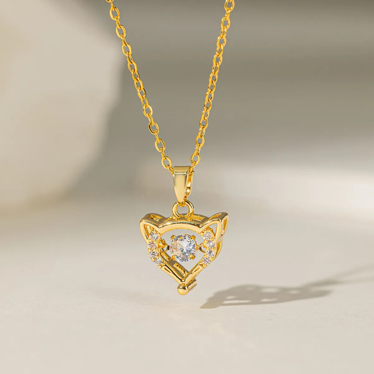 Titanium Steel 18K Gold Plated Casual Simple Style Sector Heart Shape Polishing Inlay Artificial Rhinestones Pendant Necklace