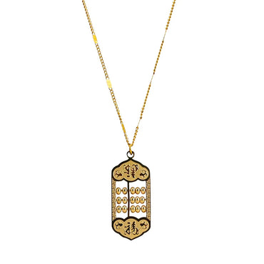 304 Stainless Steel 18K Gold Plated Chinoiserie Beaded Geometric Pendant Necklace