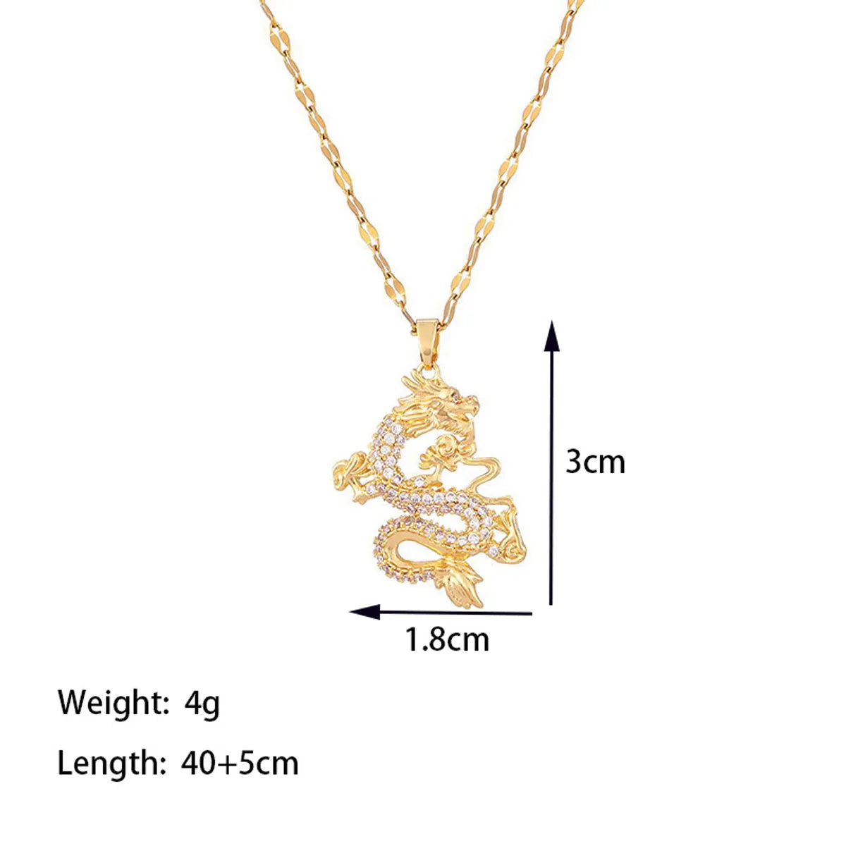 Titanium Steel 18K Gold Plated Chinoiserie Simple Style Commute Dragon Polishing Inlay Artificial Rhinestones Pendant Necklace