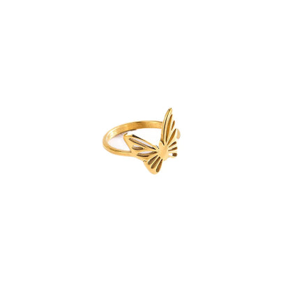 Titanium Steel 18K Gold Plated Elegant Butterfly Open Rings