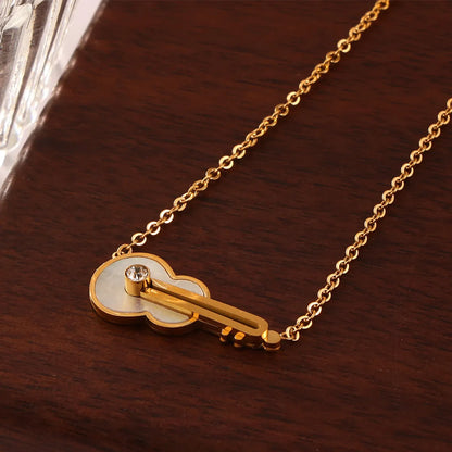 Titanium Steel 18K Gold Plated Elegant Classic Style Korean Style Plating Inlay Guitar Rhinestones Shell Pendant Necklace