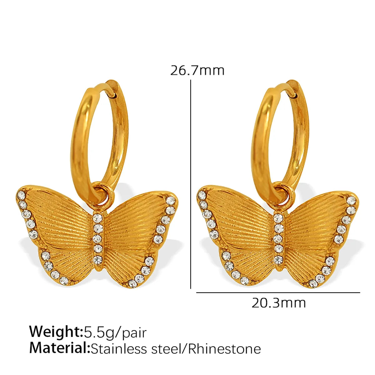 Titanium Steel 18K Gold Plated Elegant Classic Style Plating Inlay Butterfly Rhinestones Earrings Necklace