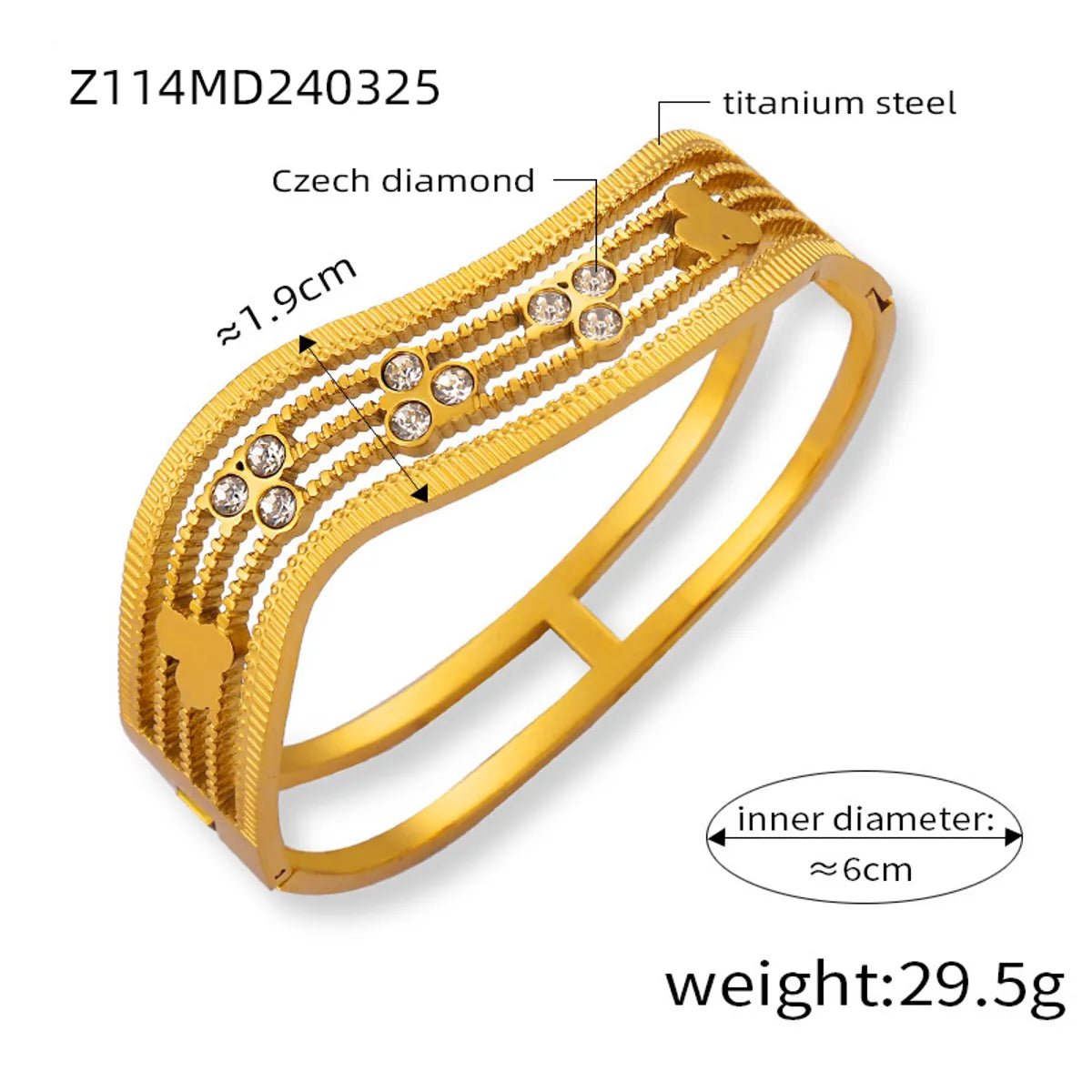 Elegant French Style Simple Style Flower Titanium Steel 18K Gold Plated Rhinestones Bangle In Bulk