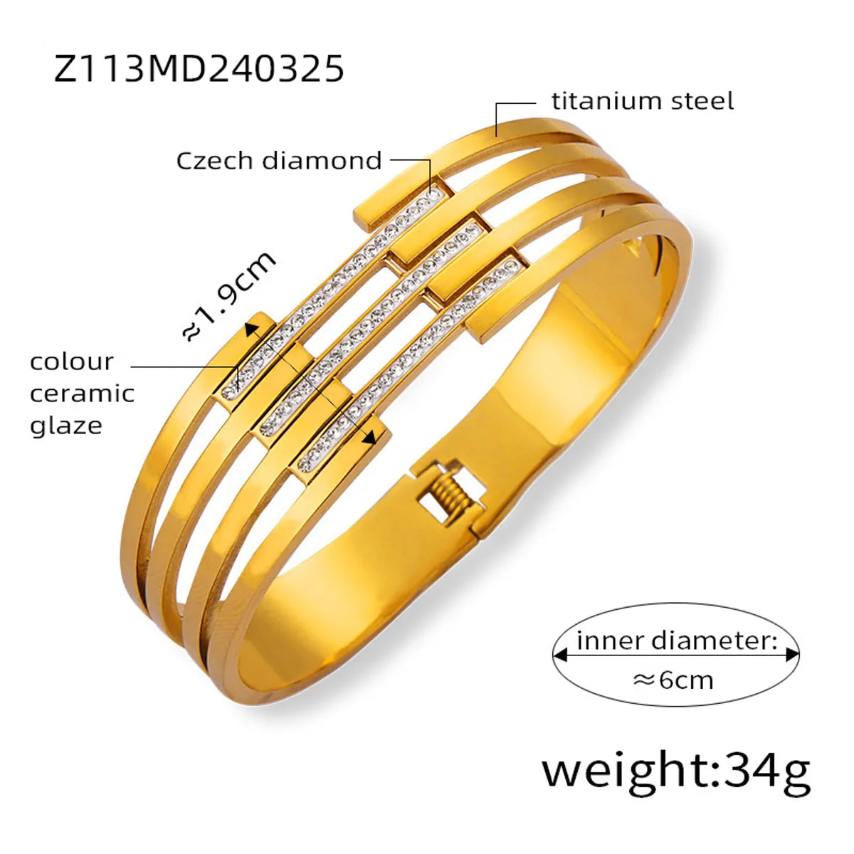 Elegant French Style Simple Style Flower Titanium Steel 18K Gold Plated Rhinestones Bangle In Bulk