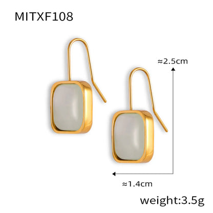 Wholesale Jewelry Elegant French Style Simple Style Square Titanium Steel Resin 18K Gold Plated Inlay Earrings Necklace