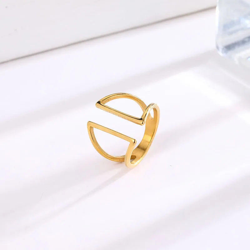 Titanium Steel 18K Gold Plated Elegant Hollow Out Solid Color Titanium Steel Rings